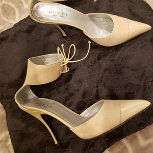 Gucci Classic Ankle Linen/Leather 4.5" Heels